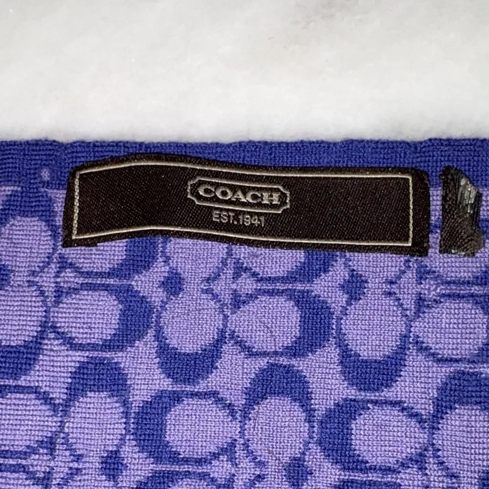 Coach Reversible Signature C Monogram Merino Wool Knit Scarf Purple Lavender